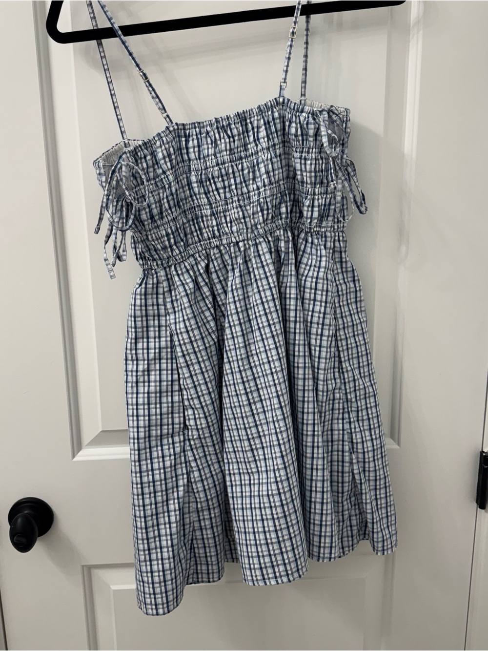 Abercrombie Smocked Plaid Spaghetti-Strap Dress - Blue and White - Picture 3 of 5